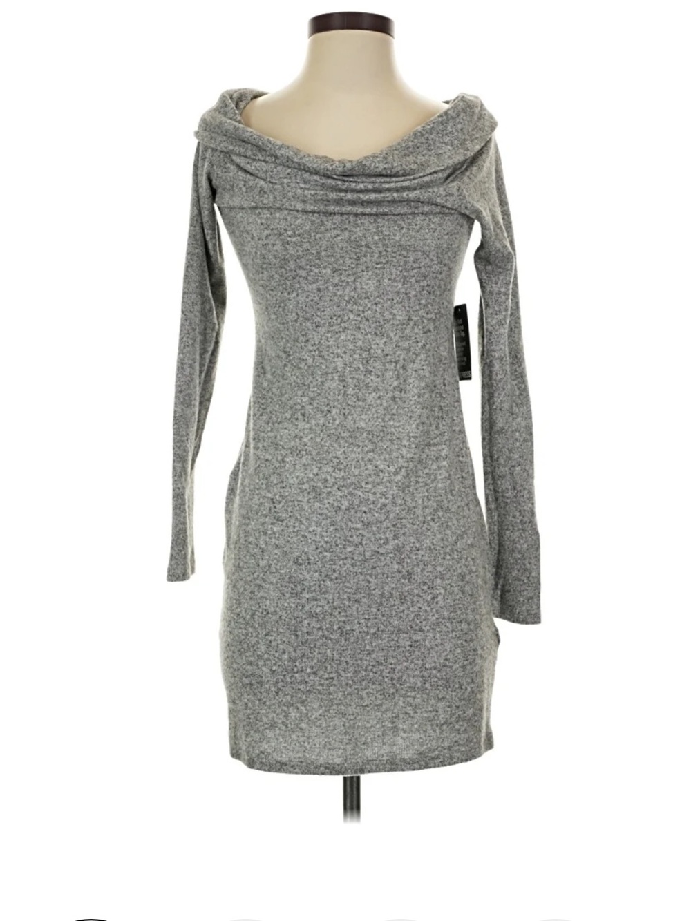Express Midi Off-Shoulder Long Sleeve Sweater Dress in Gray size L